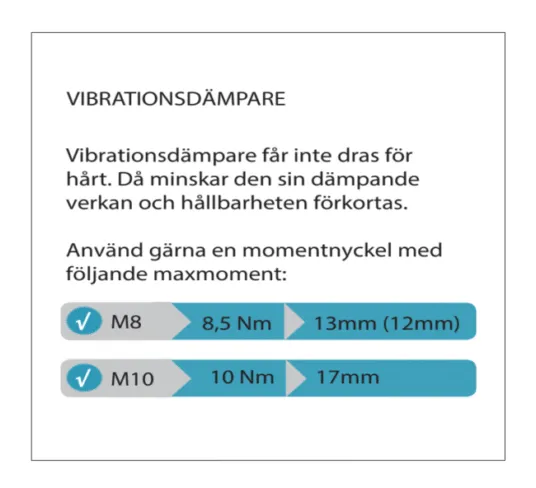 momentdragning-vibrationsdampare- Moment för åtdragning av mutter på gummidämpare